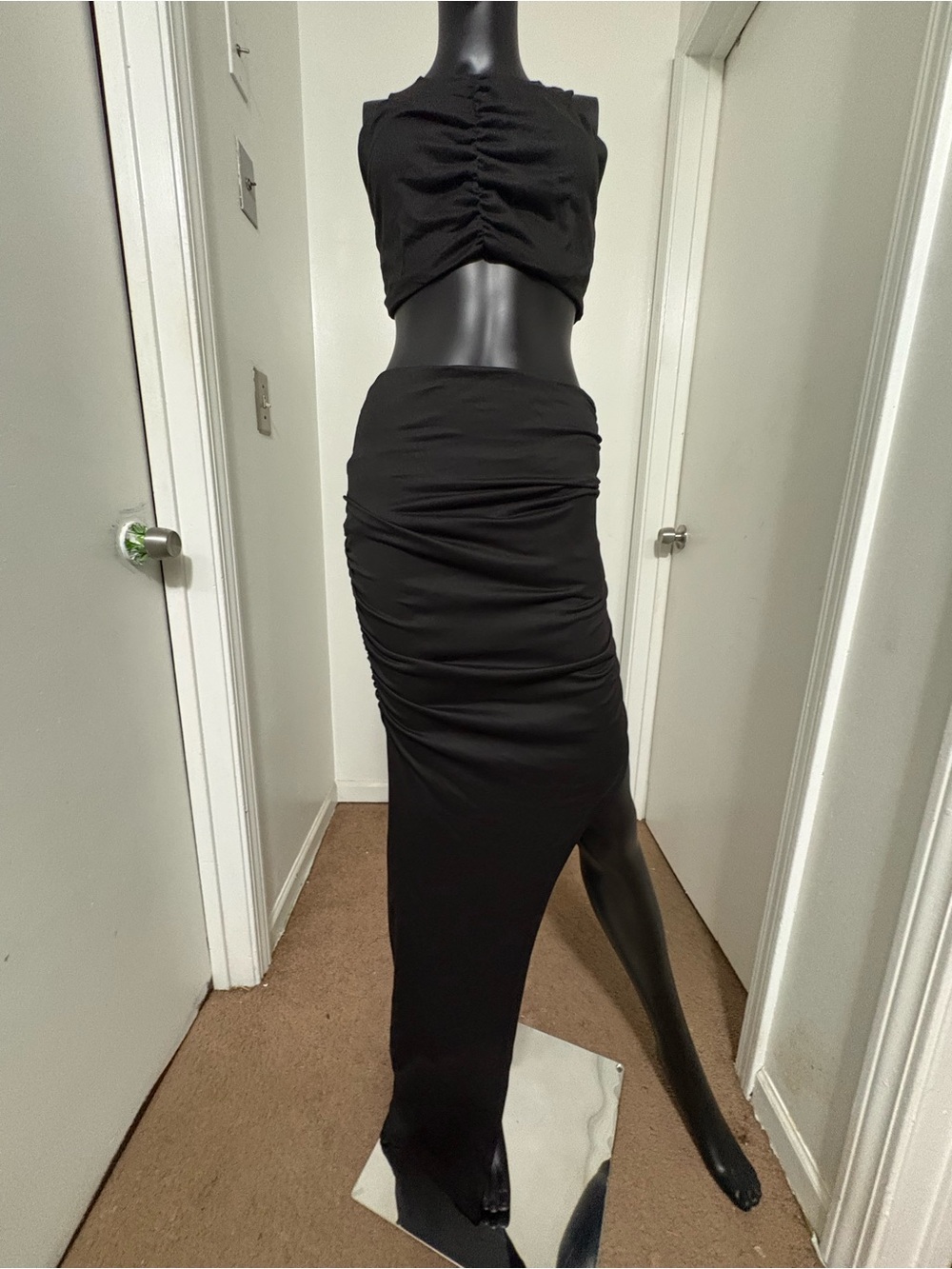 Ruched High-Waist Maxi Skirt Set in Black — Cropped Tank & Skirt NWT Medium